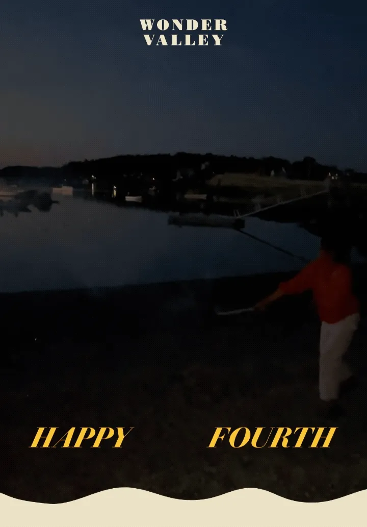 A gif of fireworks with text over it that reads "HAPPY FOURTH"
