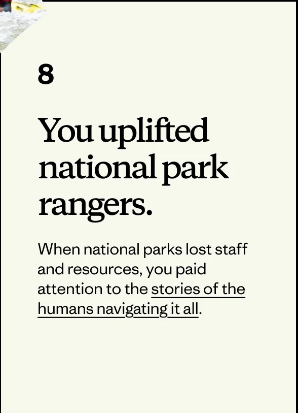 You uplifted national park rangers.