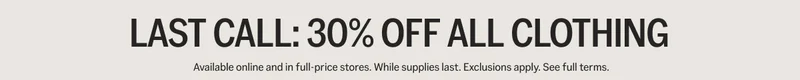 30% Off All Clothing