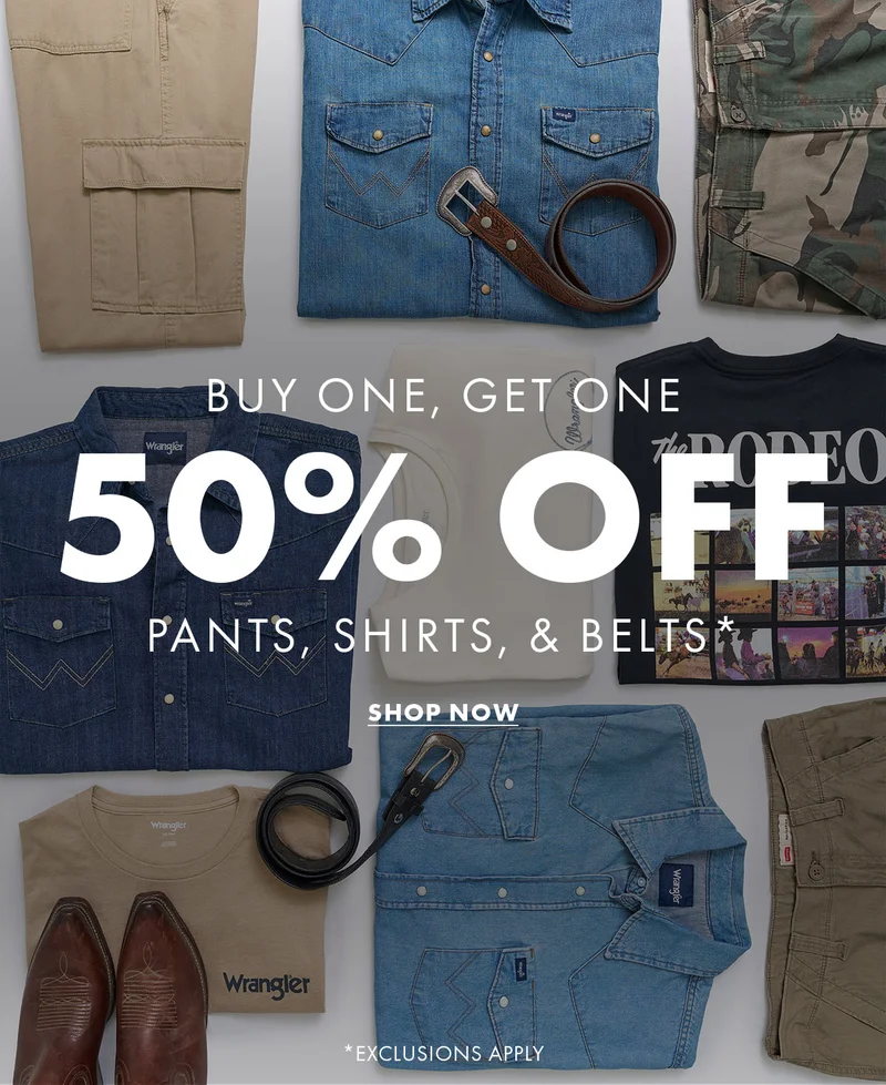Buy One, Get One 50% Off Pants, Shirts, & Belts*
