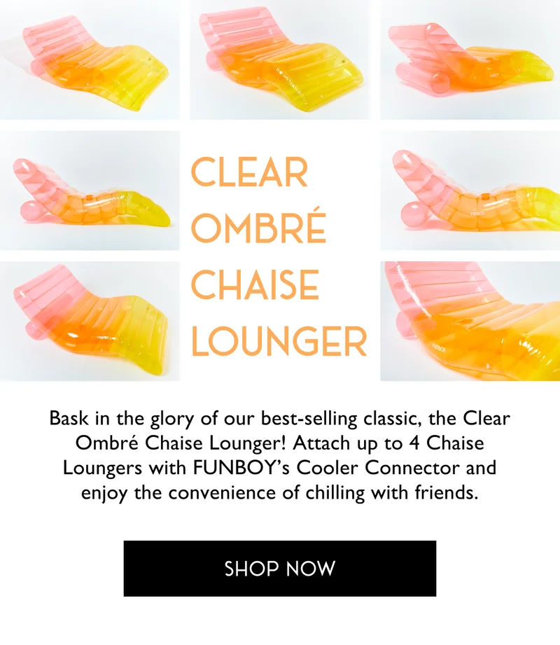 FUNBOY | Clear ombré chaise Lounger | Bask in the glory of our best-selling classic, the Clear Ombré Chaise Lounger! Attach up to 4 Chaise Loungers with FUNBOY’s Cooler Connector and enjoy the convenience of chilling with friends. | SHOP NOW