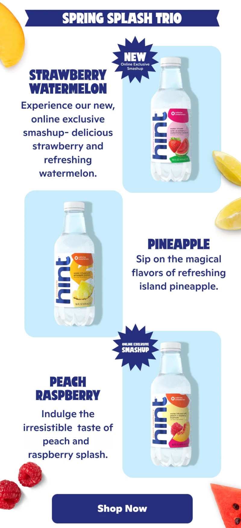 Spring Splash Trio: Strawberry Watermelon, Pineapple, Peach Raspberry