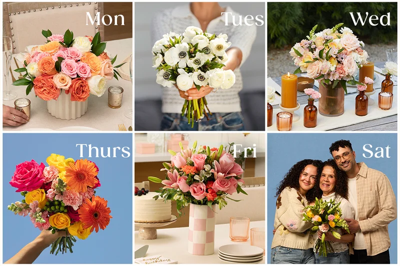 Send flowers Monday through Saturday for any celebration. Send flowers Monday through Saturday for any celebration.
