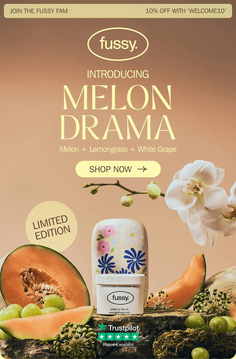 fussy. - JOIN THE FUSSY FAM 10% OFF WITH ‘WELCOME10’ - INTRODUCING MELON DRAMA - Melon + Lemongrass + White Grape - Limited Edition | SHOP NOW