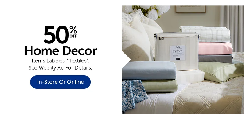 50% Off Home Decor - Items Labeled "Textiles"