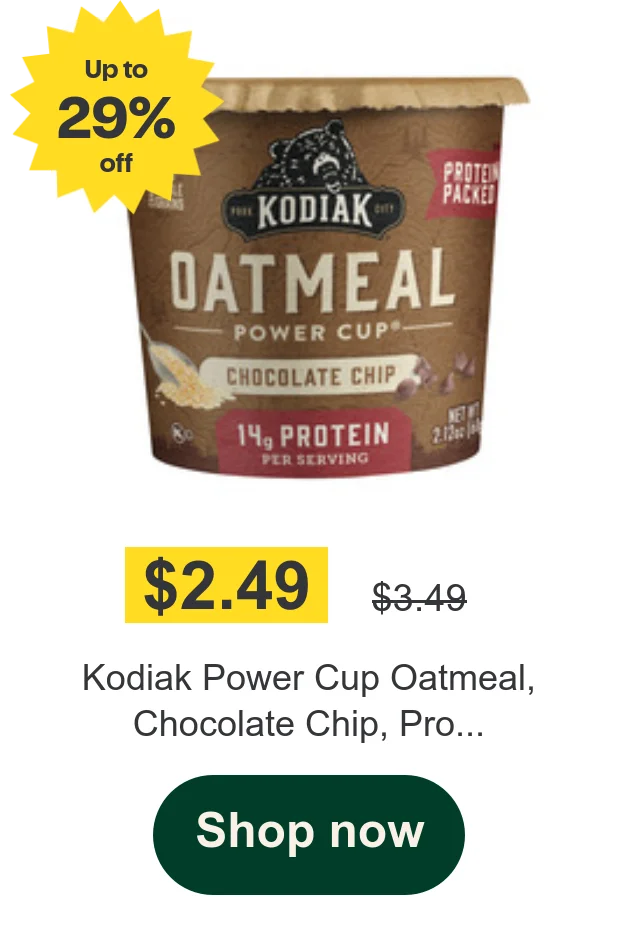 Kodiak Power Cup Oatmeal, Chocolate Chip, Pro...