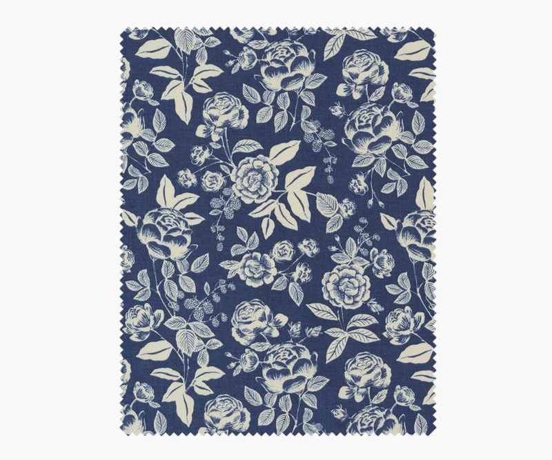 Image of English Rose Cotton Fabric - Blue & Cream