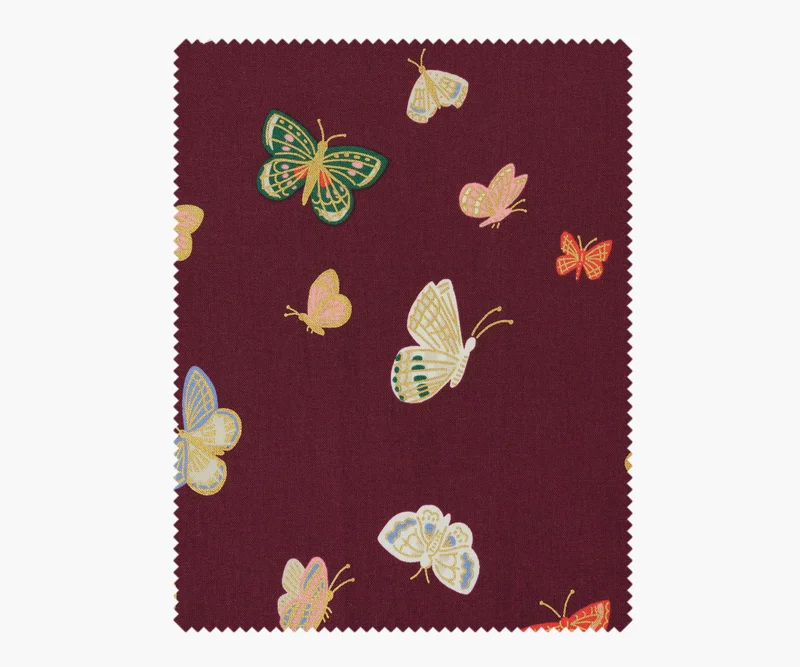 Image of Butterfly House Canvas Metallic Fabric - Burgundy