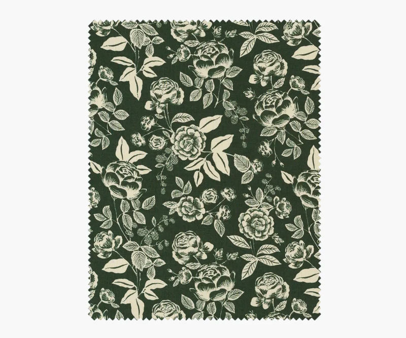 Image of English Rose Cotton Fabric - Hunter & Cream