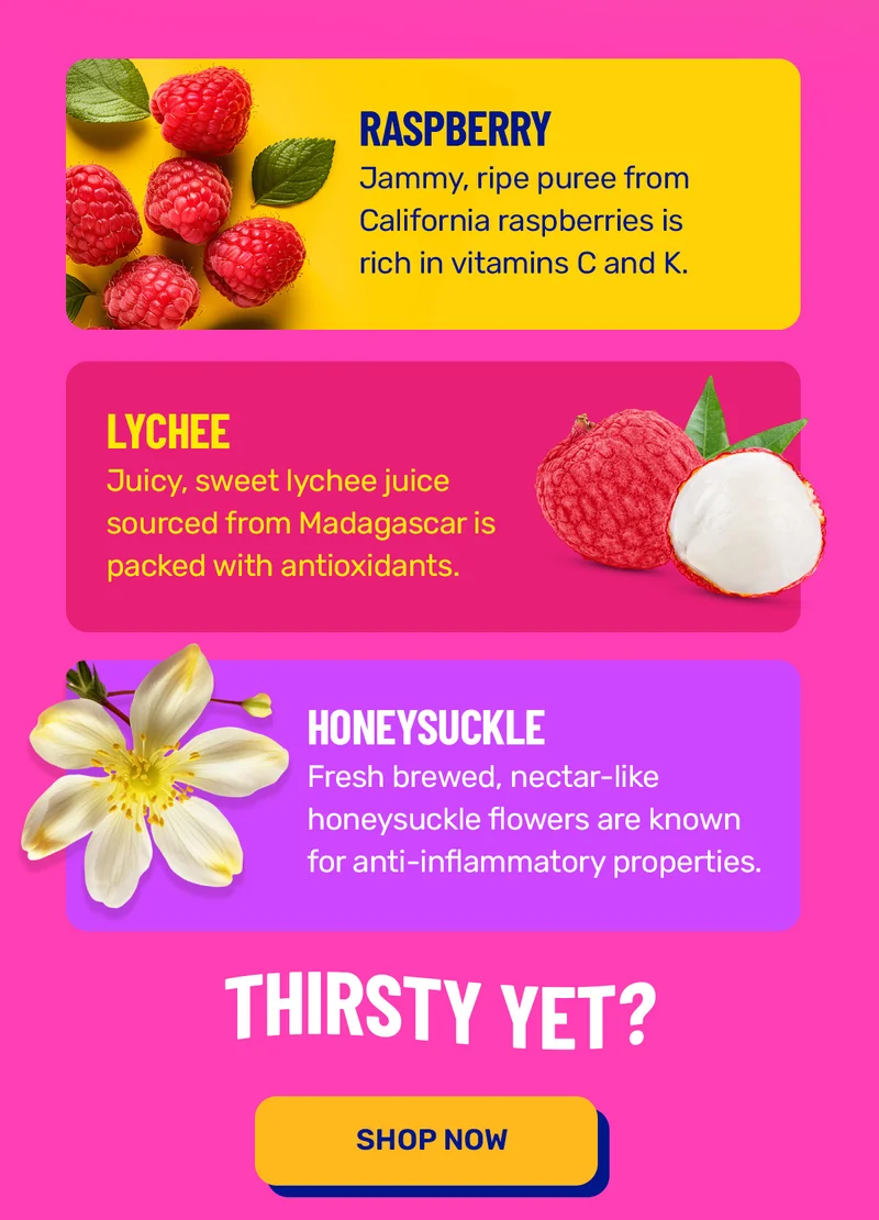 Jammy raspberry, sweet lychee, and nectar-like honeysuckle