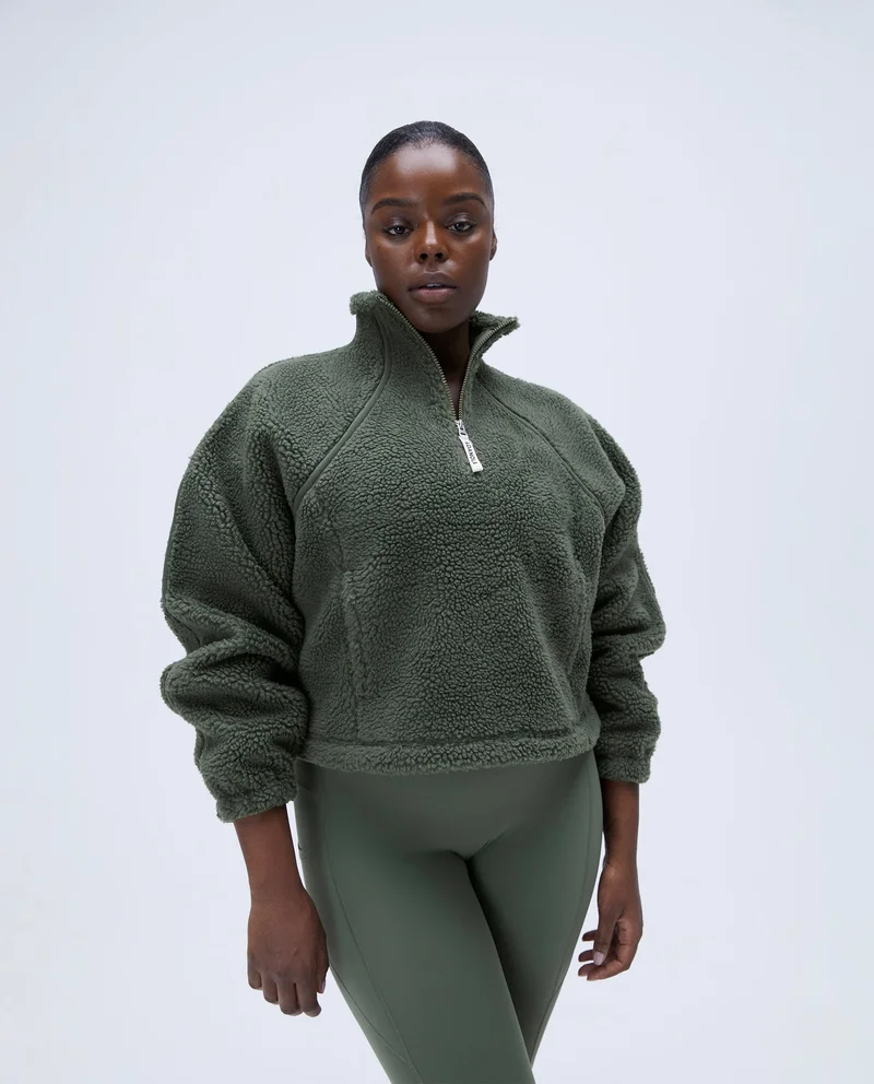 Image of Quarter Zip Fleece - Khaki Green