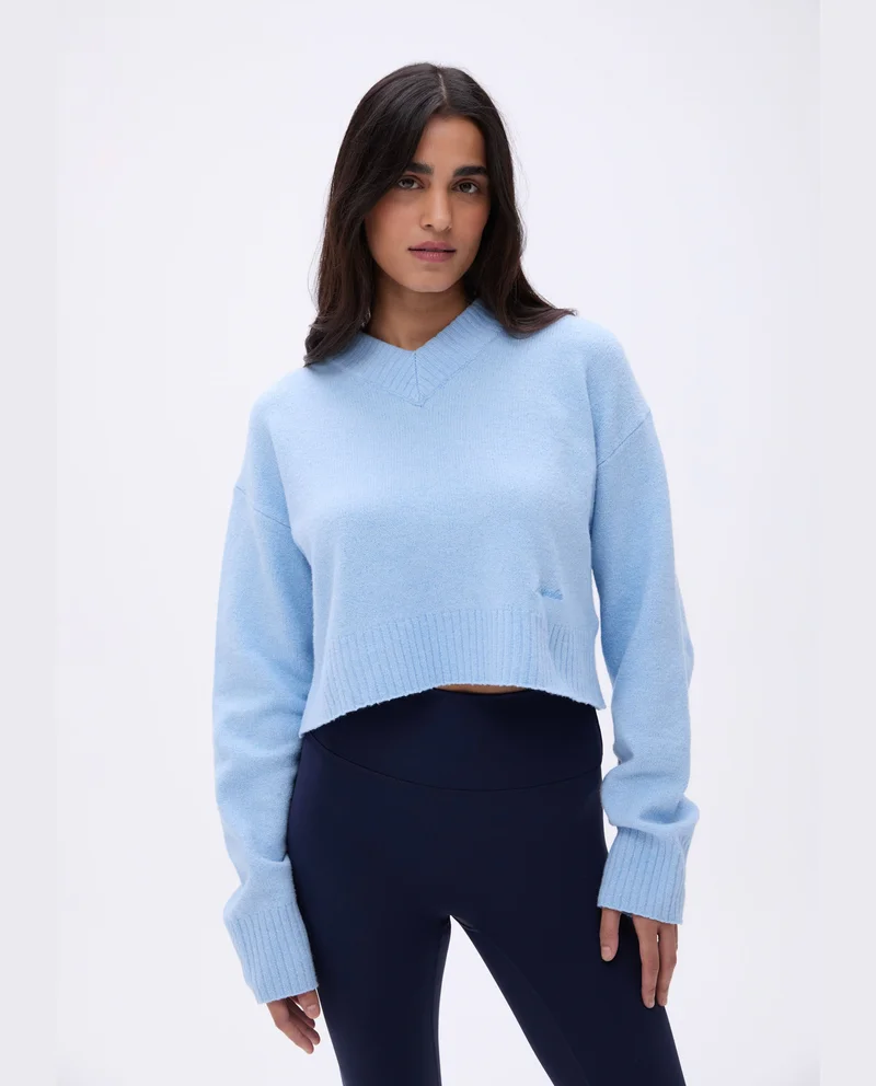 Image of V Neck Knit Sweatshirt - Powder Blue