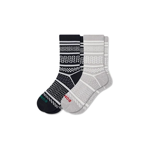 Men's Fair Isle Half Calf Sock 2-Pack Ornament Gift Box