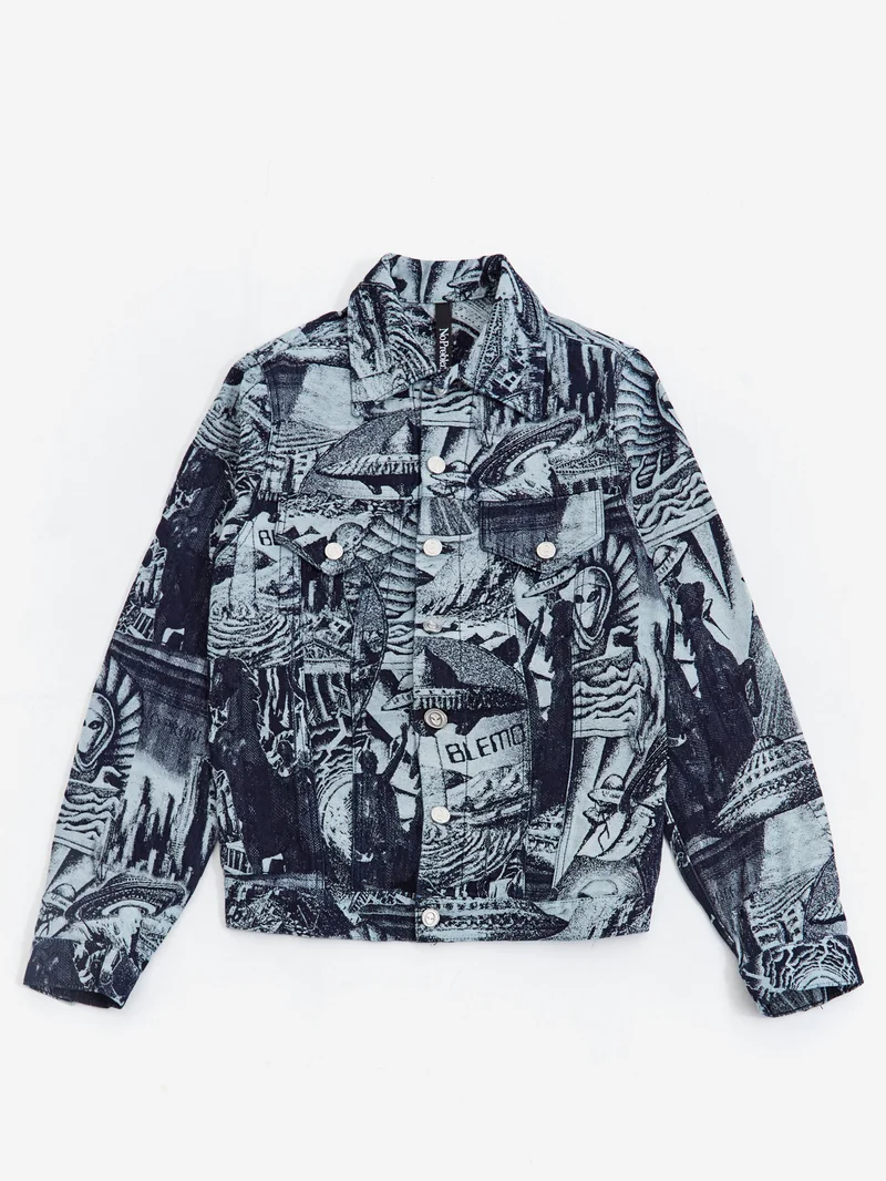 Image of No Problemo Apocalypse Jacquard Trucker Jacket - Blue