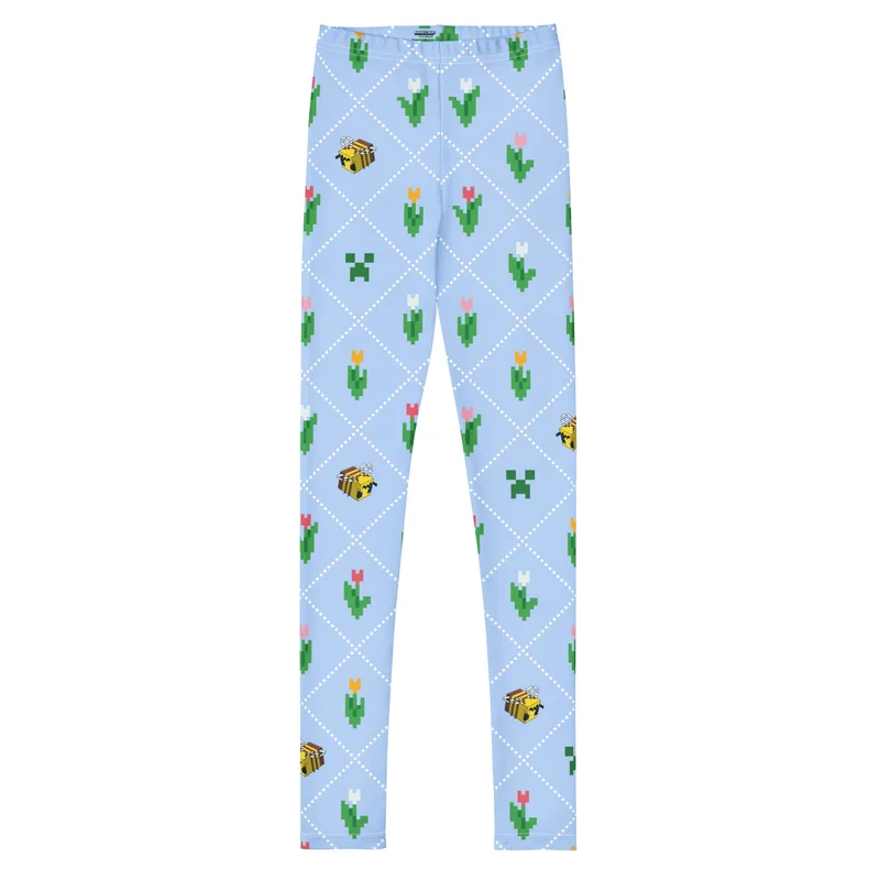 Image of Minecraft Youth Leggings Pixel Flower Pattern