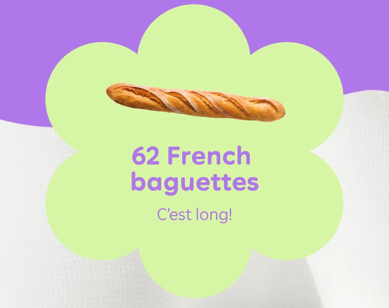 62 French baguettes. C'est long!