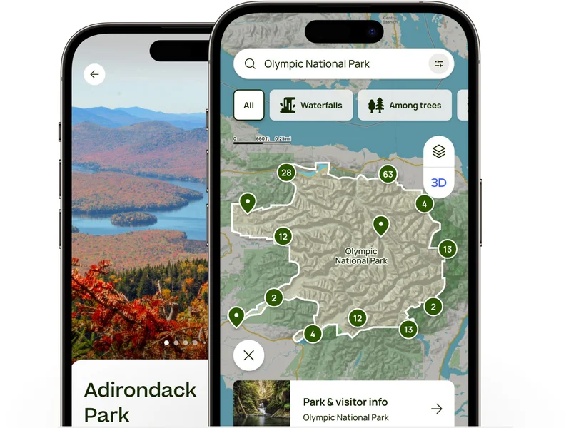 AllTrails app screen displaying new Park pages feature