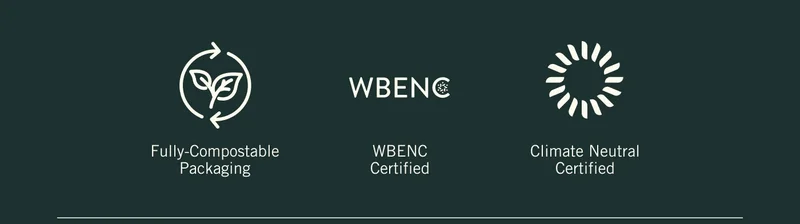 Certified Plant Based. WBE NC Certified. Fully-Compostable Packaging. Climate Neutral Certified.