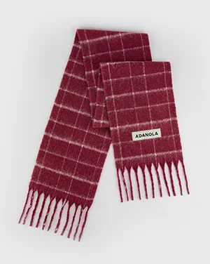 Brushed Checked Scarf - Berry Red