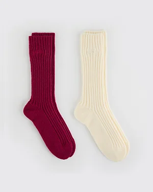 Knitted Socks - Berry Red & Marshmallow White