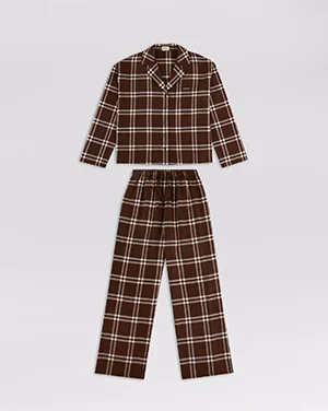 Box Set Brushed Cotton Checked Pyjamas - Chocolate Brown