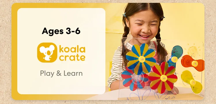 Young child smiling while working on creative KiwiCo Sprout projects, perfect for ages 3–6 for play and learn.