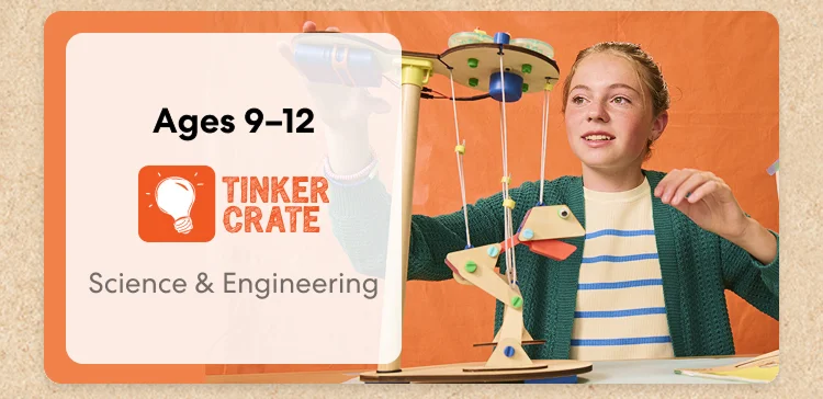 Kid exploring KiwiCo engineering crate for ages 9 to 12