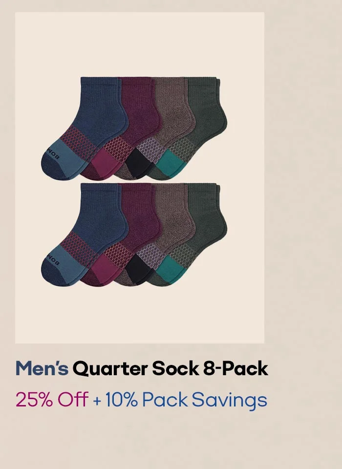 Men's Quarter Sock 8-Pack 25% Off + 10% Pack Savings