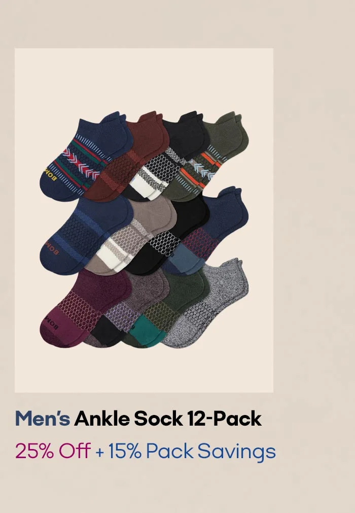 Men's Ankle Sock 12-Pack 25% Off + 15% Pack Savings