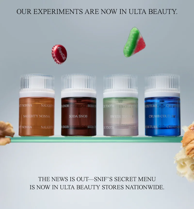 our experiments are now in [ulta beauty logo]. The news is out—Snif’s Secret Menu is now in Ulta Beauty stores nationwide.