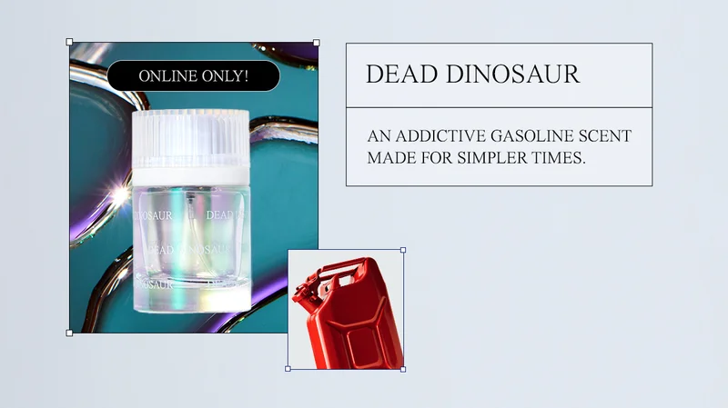Dead Dinosaur [badge: online only!] An addictive gasoline scent made for simpler times.