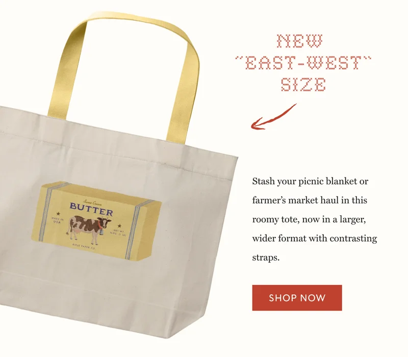NEW "EAST-WEST" SIZE - Stash your picnic blanket or farmer’s market haul in this roomy tote, now in a larger, wider format with contrasting straps. | SHOP NOW