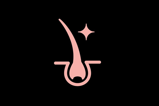 Pink icon of a hair follicle, with a star