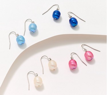 Honora Cultured Pearls Boxed Set of 4 Wire Drop Earrings