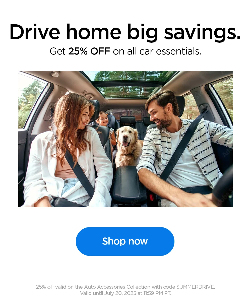 Drive home big savings.  Get 25% off on all car essentials. Shop now.