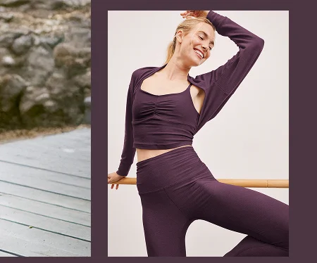 Spacedye Raise The Barre Shirred Cropped Tank in Eggplant Purple Heather