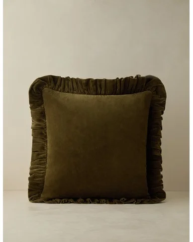 Mauree Velvet Pillow-Olive / Square / With Feather Down Insert