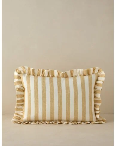 Amaroso Linen Ruffle Pillow - Ivory and Butter / Lumbar / With Feather Down Insert