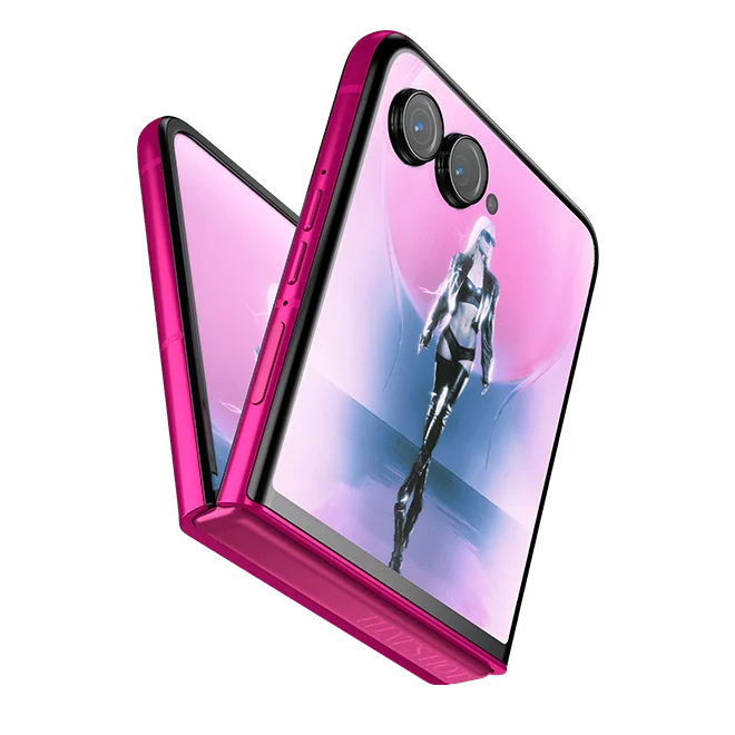 The new motorola razr+ with a picutre of Paris Hilton on the external screen