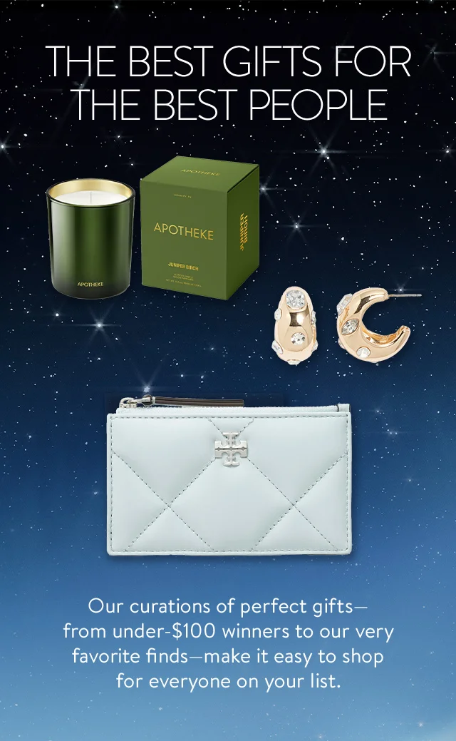 The best gifts for the best people: a candle from Apotheke, a pair of earrings and a quilted clutch.