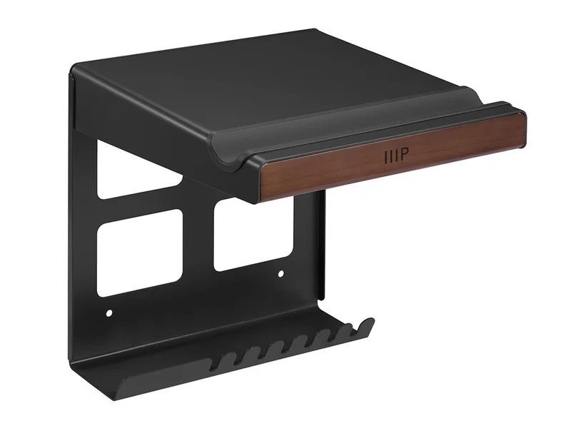 On-Wall Bike Storage and Display Rack Mount System with Open Shelf and Gear Hooks