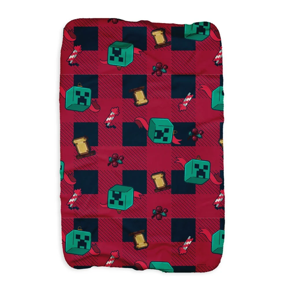Image of Minecraft Creeper Plaid Sherpa Blanket