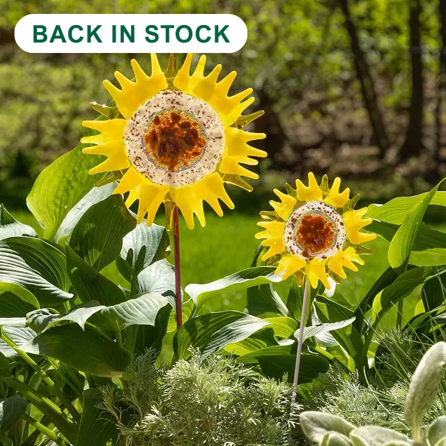 Handmade Glass Garden Stakes - Sunflower