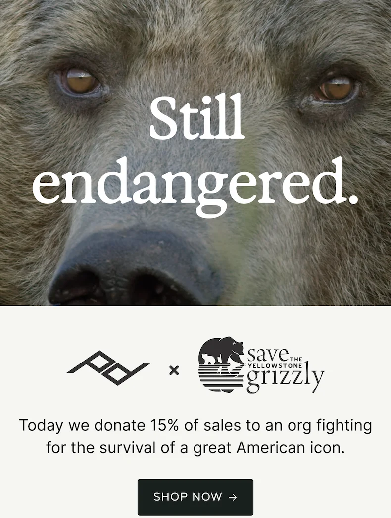 Shop now, and 15% of your order will be donated to protecting the Grizzlies.