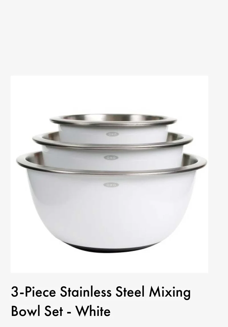 3-Piece Stainless Steel Mixing Bowl Set - White