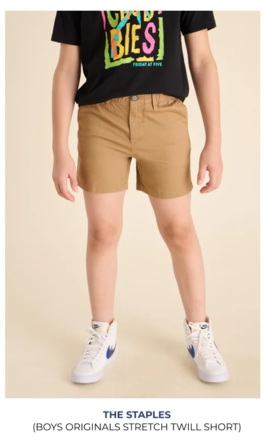 Boys Originals Stretch Twill Short: The Staples