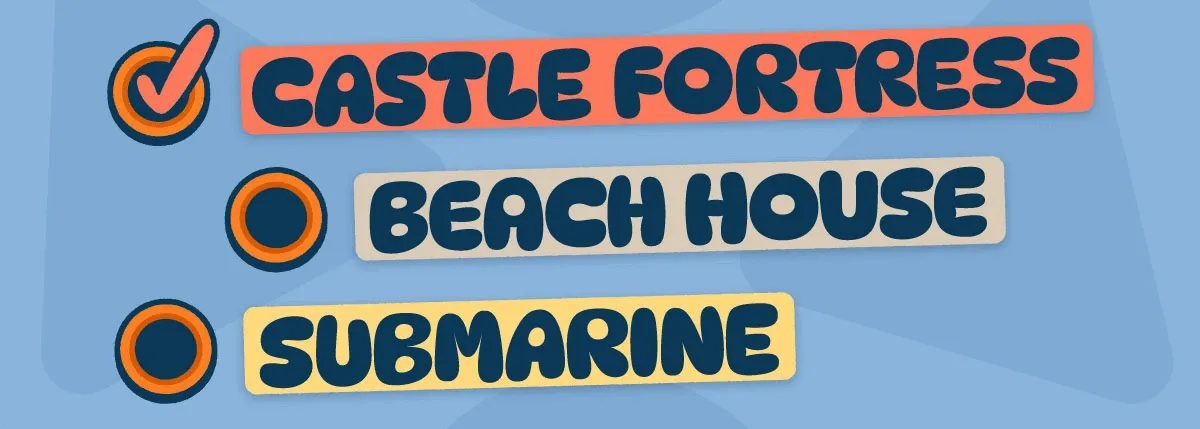 ✅ Castle fortress ✅ Beach House ✅ Submarine