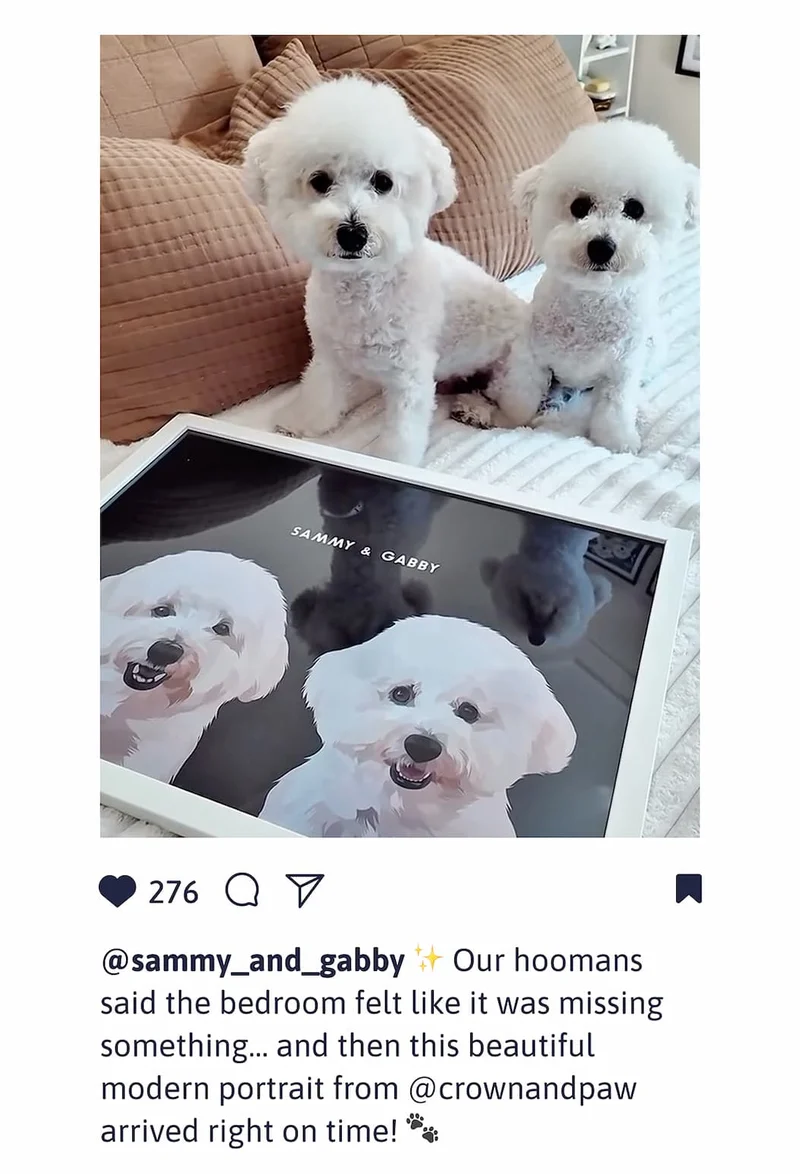 @sammy_and_gabby ✨ Our hoomans said the bedroom felt like it was missing something… and then this beautiful modern portrait from @crownandpaw arrived right on time! 🐾