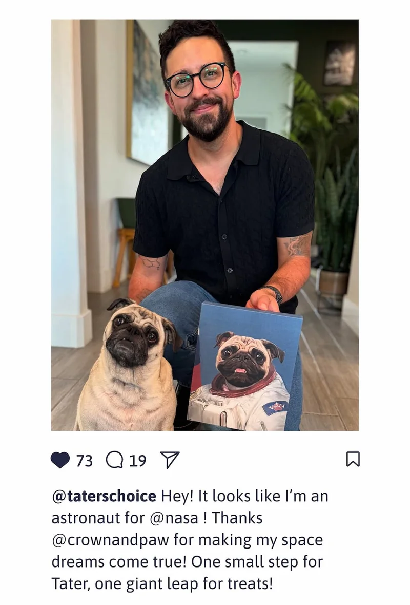 @taterschoice Hey! It looks like I’m an astronaut for @nasa ! Thanks @crownandpaw for making my space dreams come true! One small step for Tater, one giant leap for treats!