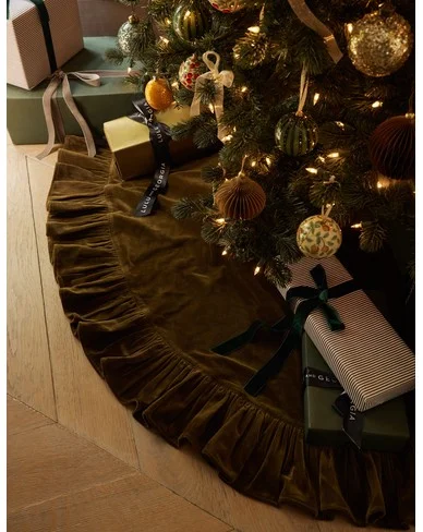 Mauree Velvet Tree Skirt-Olive